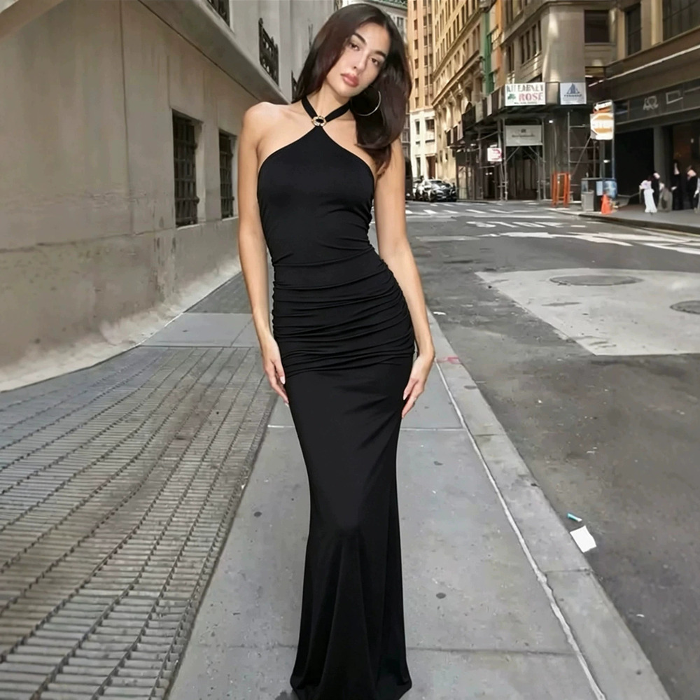 H&M French Halter Backless Off Shoulder Long Sexy Party Dress